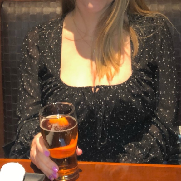 A2 - #106 Mod on trend black and white speckled blouse top size medium - Picture 8 of 8